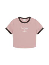 Women's Sportive Cursive Ringer Crop T-shirts