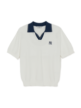 Varsity Tuck Texture Open Collar Short Sleeve Knit Pullover