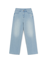 Women's Basic Small Logo Summer Tencel Wide Denim Pants