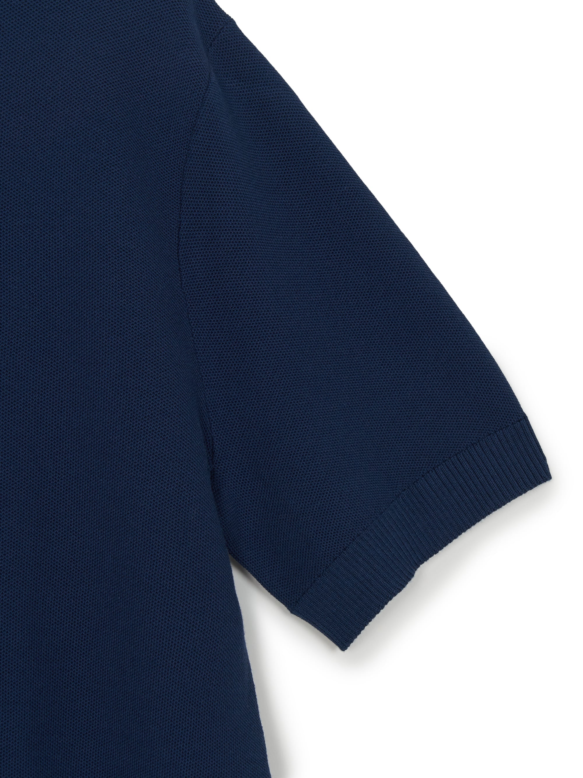 Varsity Tuck Texture Open Collar Short Sleeve Knit Pullover