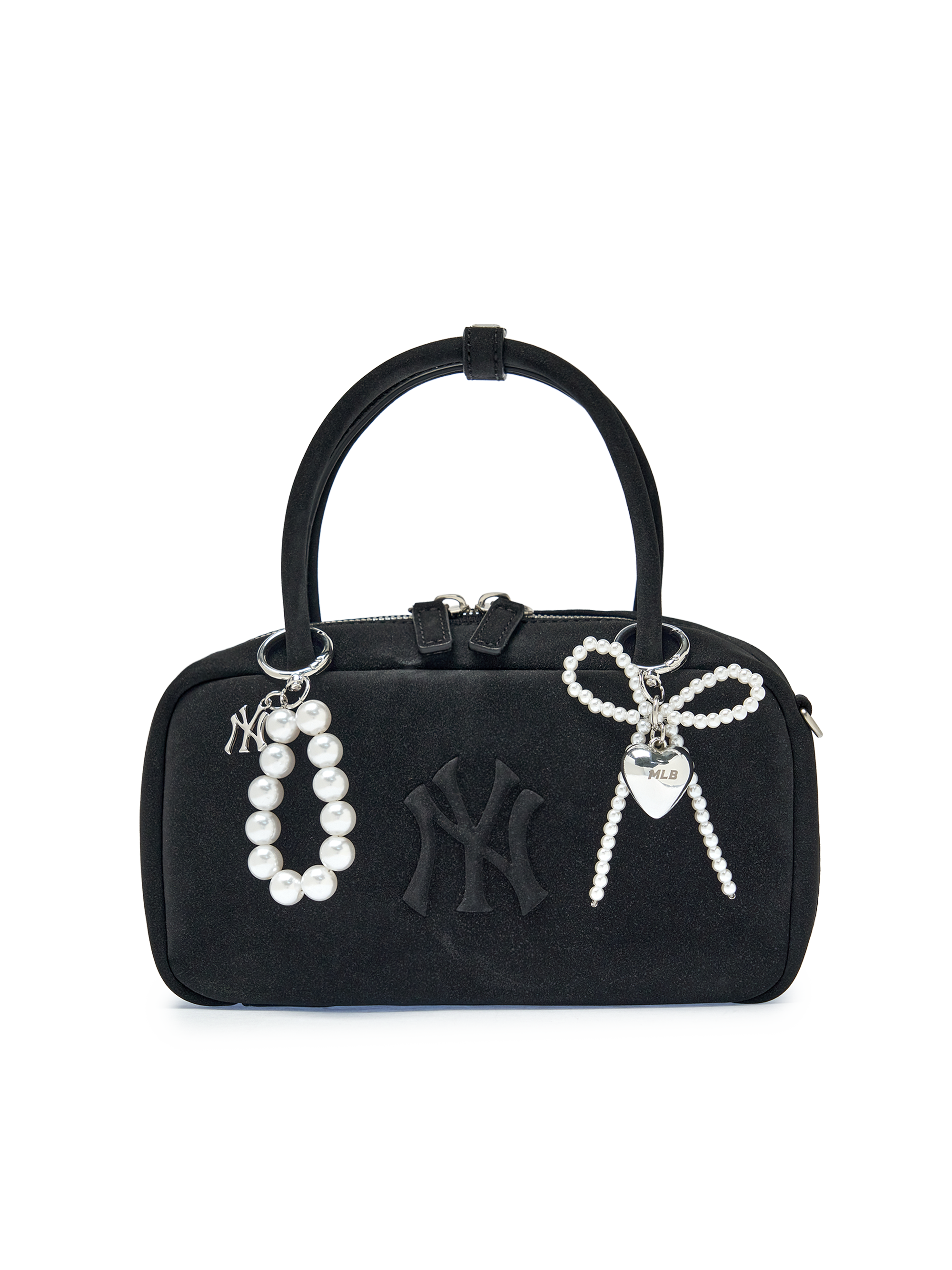 Pearl Ribbon Heart Charm Keyring
