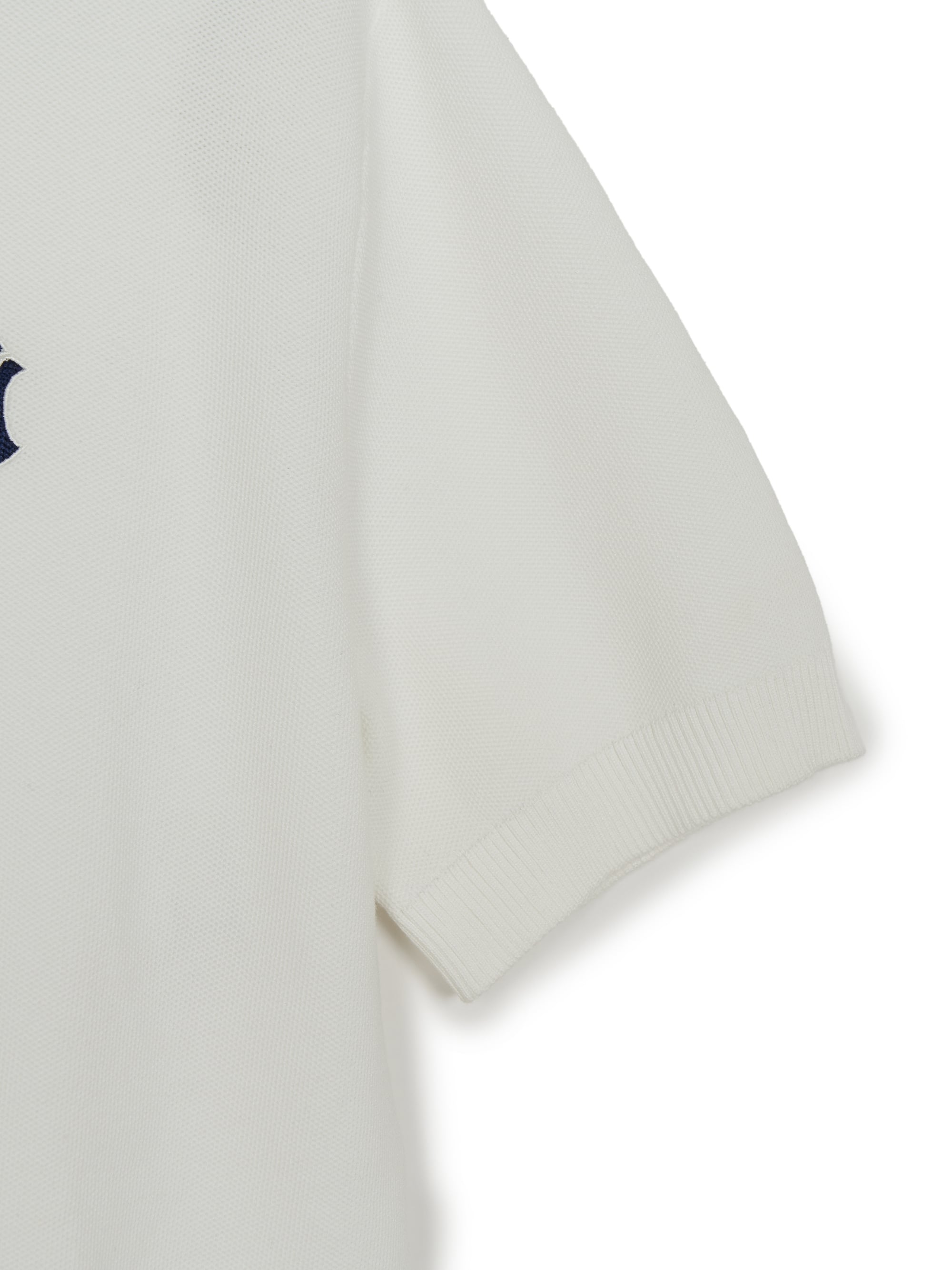 Varsity Tuck Texture Open Collar Short Sleeve Knit Pullover
