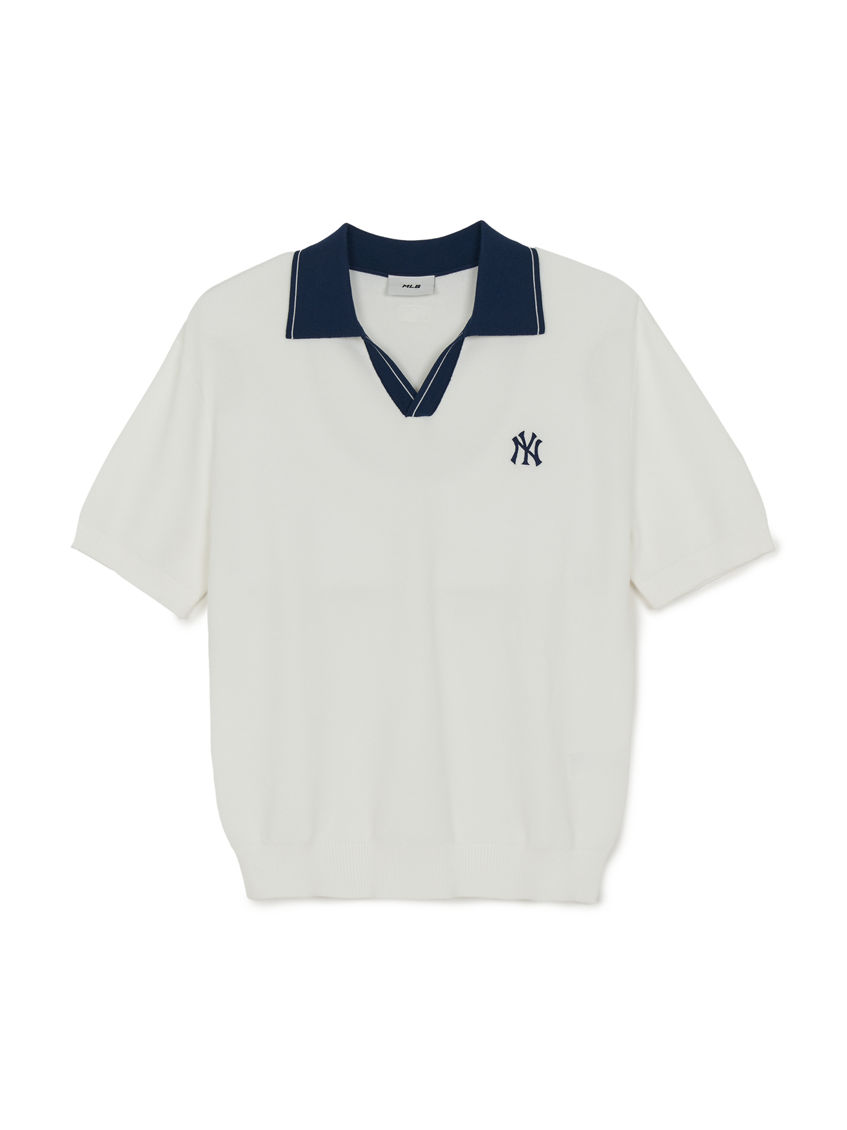 Varsity Tuck Texture Open Collar Short Sleeve Knit Pullover