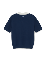 Varsity Tuck Texture Open Collar Short Sleeve Knit Pullover